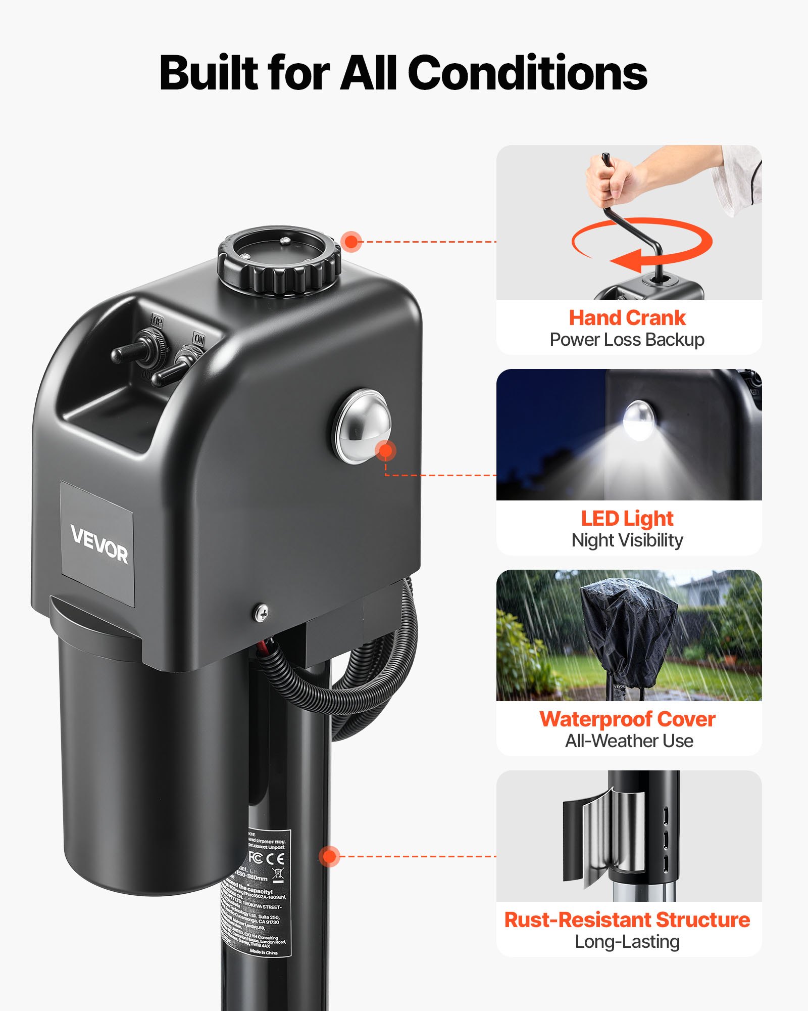 VEVOR Electric Trailer Jack, 7500 lbs Capacity, Electric Power Tongue Jack with Waterproof Protective Cover & LED Light for Travel Trailer, Camper, RV, 9.84-27.84 in Lift, 12V DC with Wiring, Black