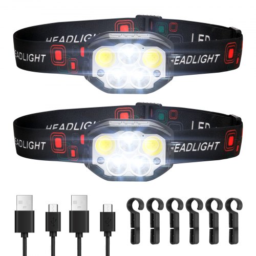 VEVOR 2 Pack Headlamps, Bright LED Rechargeable Headlight, Lightweight Head Flashlight with 12 Lighting Modes & Motion Sensor, Adjustable Headband, Head Lamps for Camping, Running, Hiking, Fishing