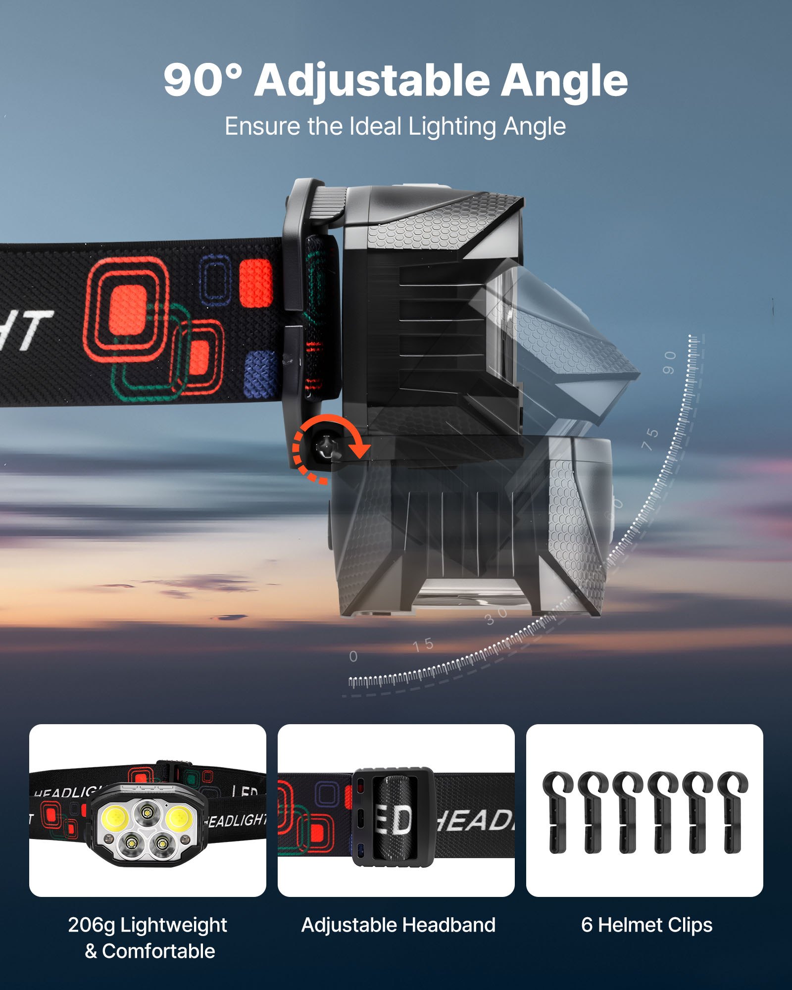 VEVOR 2 Pack Headlamps, Bright LED Rechargeable Headlight, Lightweight Head Flashlight with 12 Lighting Modes & Motion Sensor, Adjustable Headband, Head Lamps for Camping, Running, Hiking, Fishing