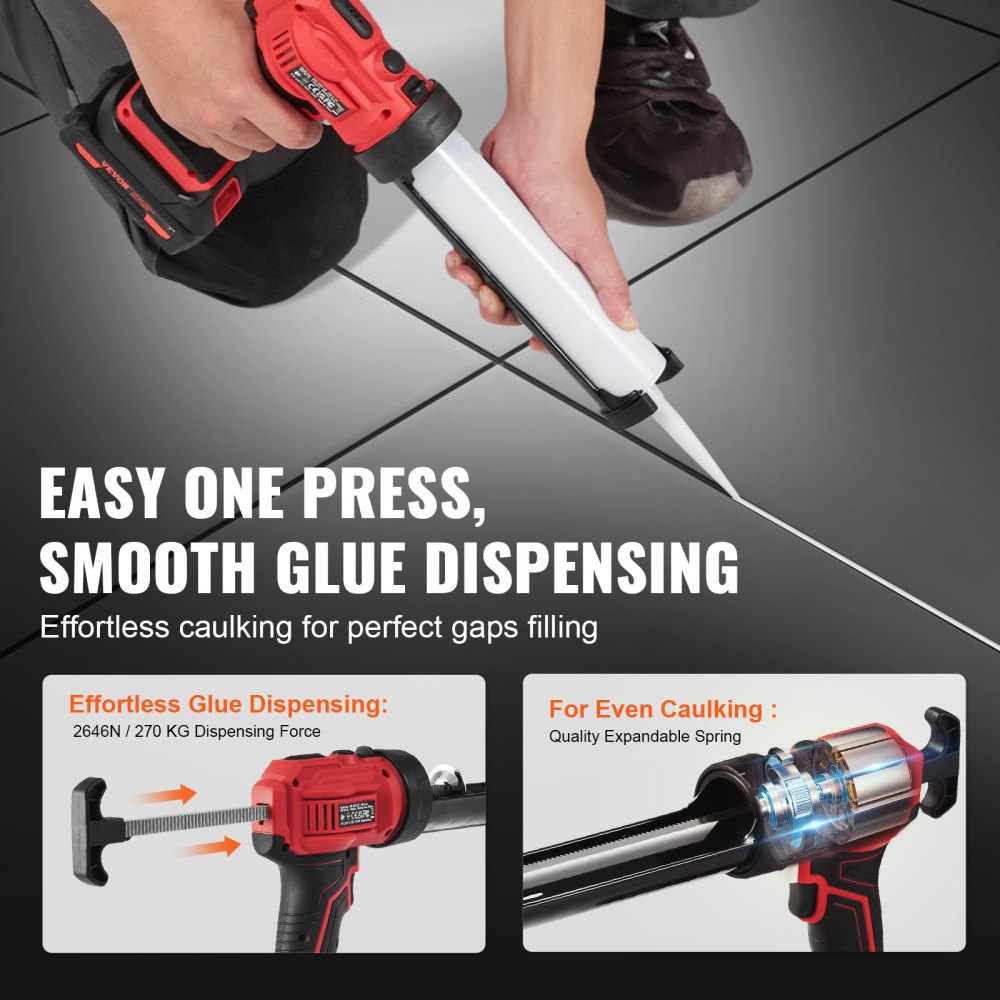 VEVOR 20V Cordless Electric Caulking Gun 10oz/300ml with 4 Adjustable Speeds