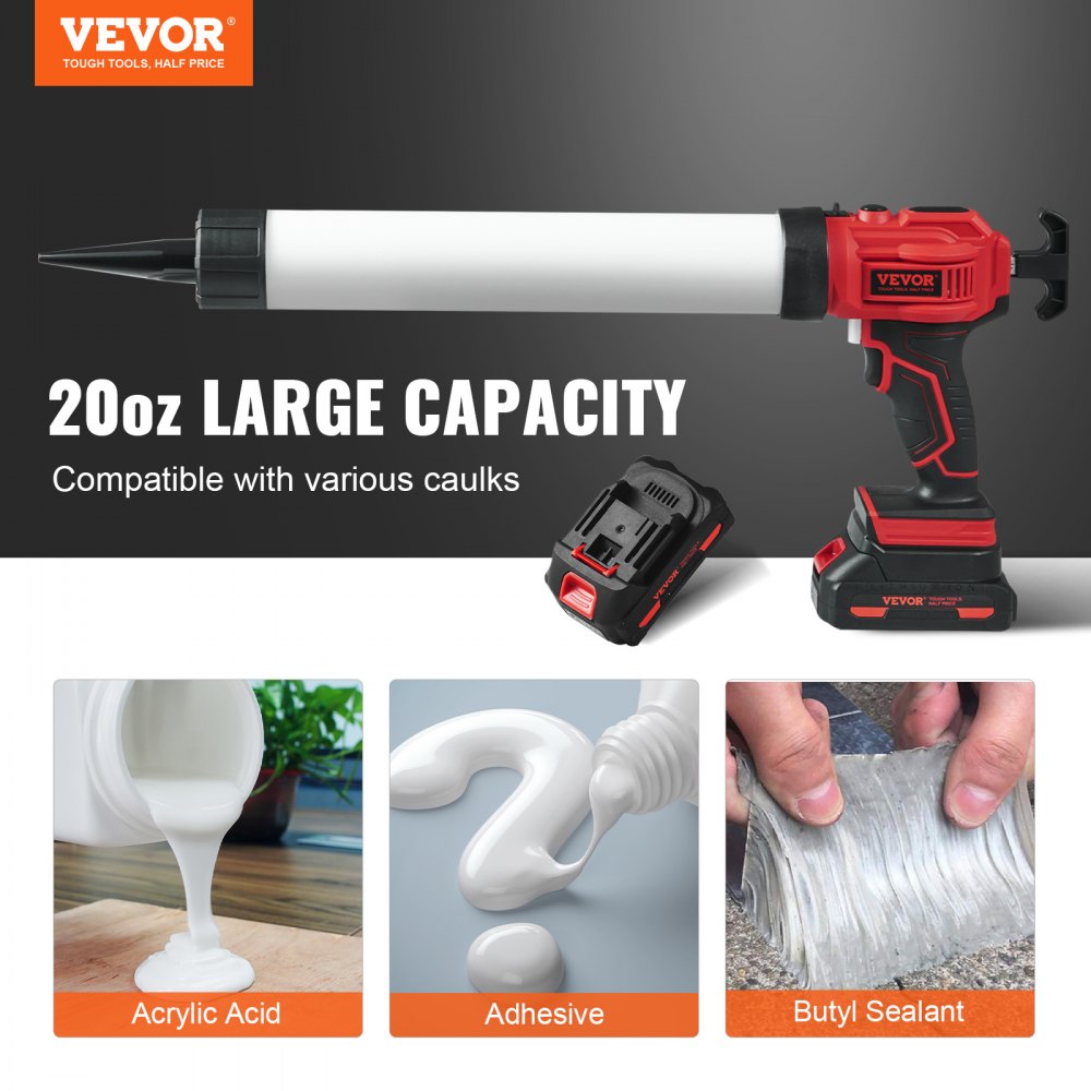 VEVOR 20V Cordless Electric Caulking Gun 20oz/600ml with 4 Adjustable Speeds
