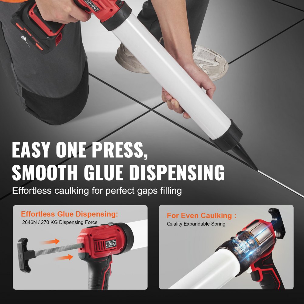 VEVOR 20V Cordless Electric Caulking Gun 20oz/600ml with 4 Adjustable Speeds