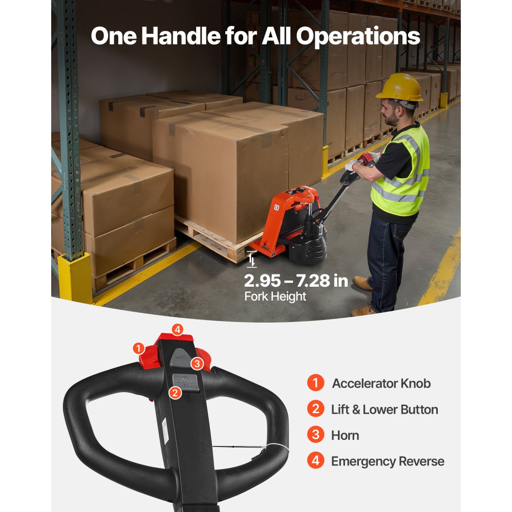 VEVOR Electric Pallet Jack, 3300 lbs Load Capacity, Lithium Battery Powered Pallet Jack Truck with 48L x 27W Inch Forks for Material Handling, Suitable for Warehouse, Supermarket, Manufacturing