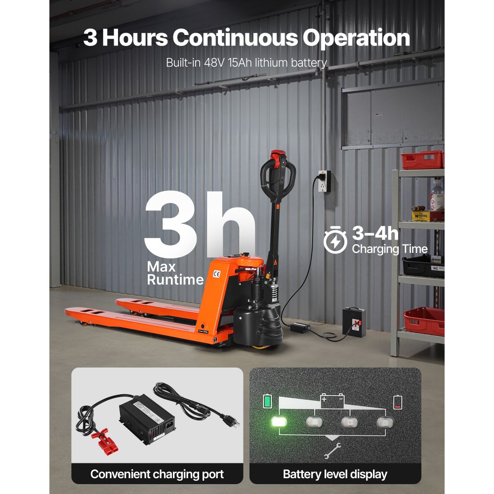 VEVOR Electric Pallet Jack, 3300 lbs Load Capacity, Lithium Battery Powered Pallet Jack Truck with 48L x 27W Inch Forks for Material Handling, Suitable for Warehouse, Supermarket, Manufacturing
