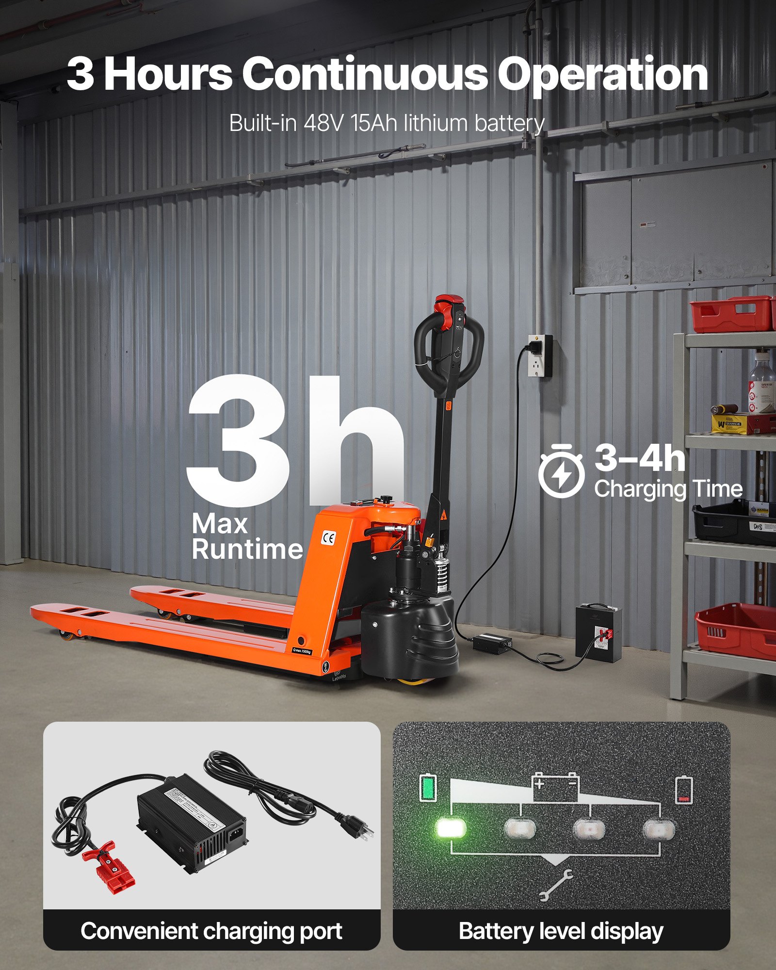 VEVOR Electric Pallet Jack, 3300 lbs Load Capacity, Lithium Battery Powered Pallet Jack Truck with 48L x 27W Inch Forks for Material Handling, Suitable for Warehouse, Supermarket, Manufacturing