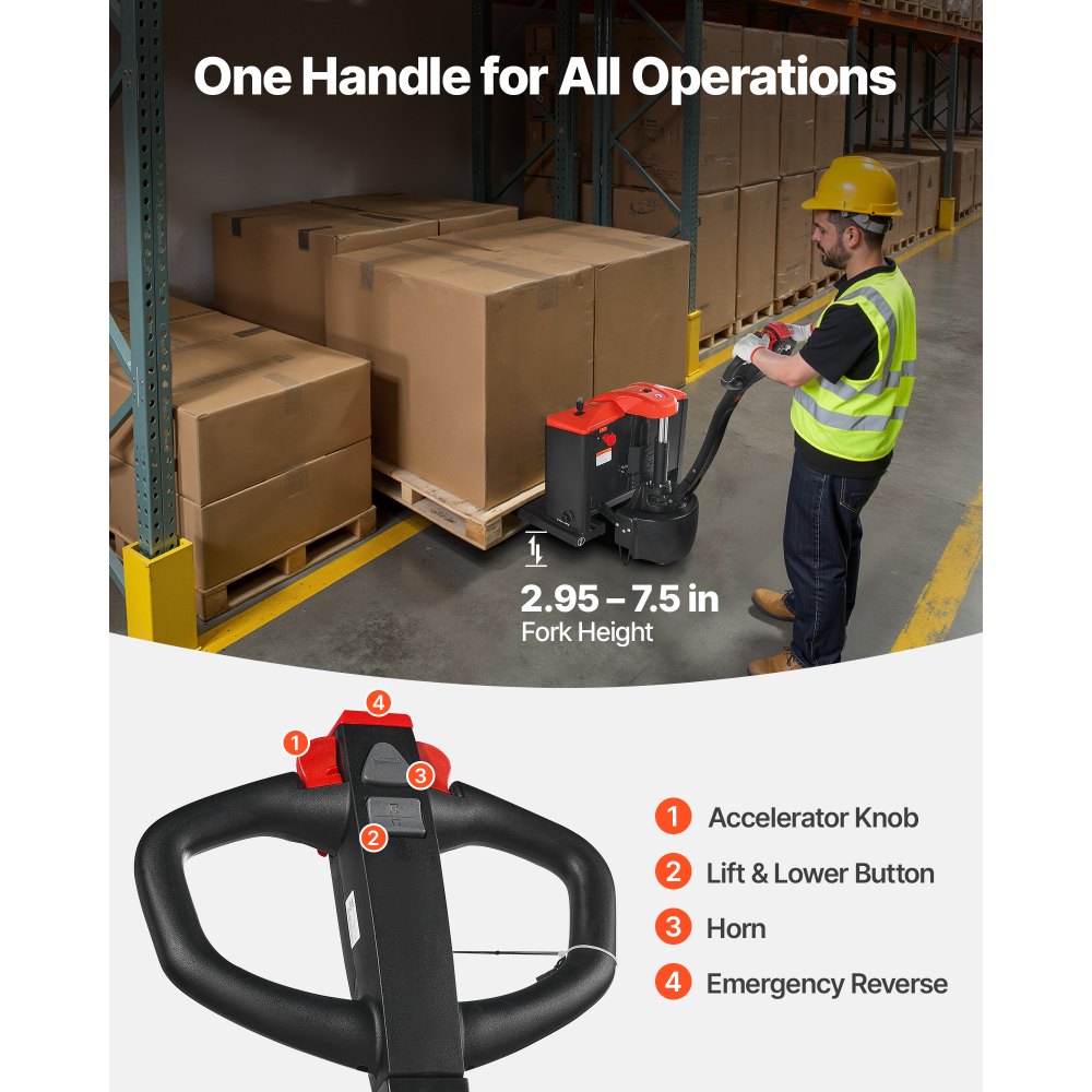 VEVOR Electric Pallet Jack, 4400 lbs Load Capacity, Lithium Battery Powered Pallet Jack Truck with 48L x 27W Inch Forks for Material Handling, Suitable for Warehouse, Supermarket, Manufacturing