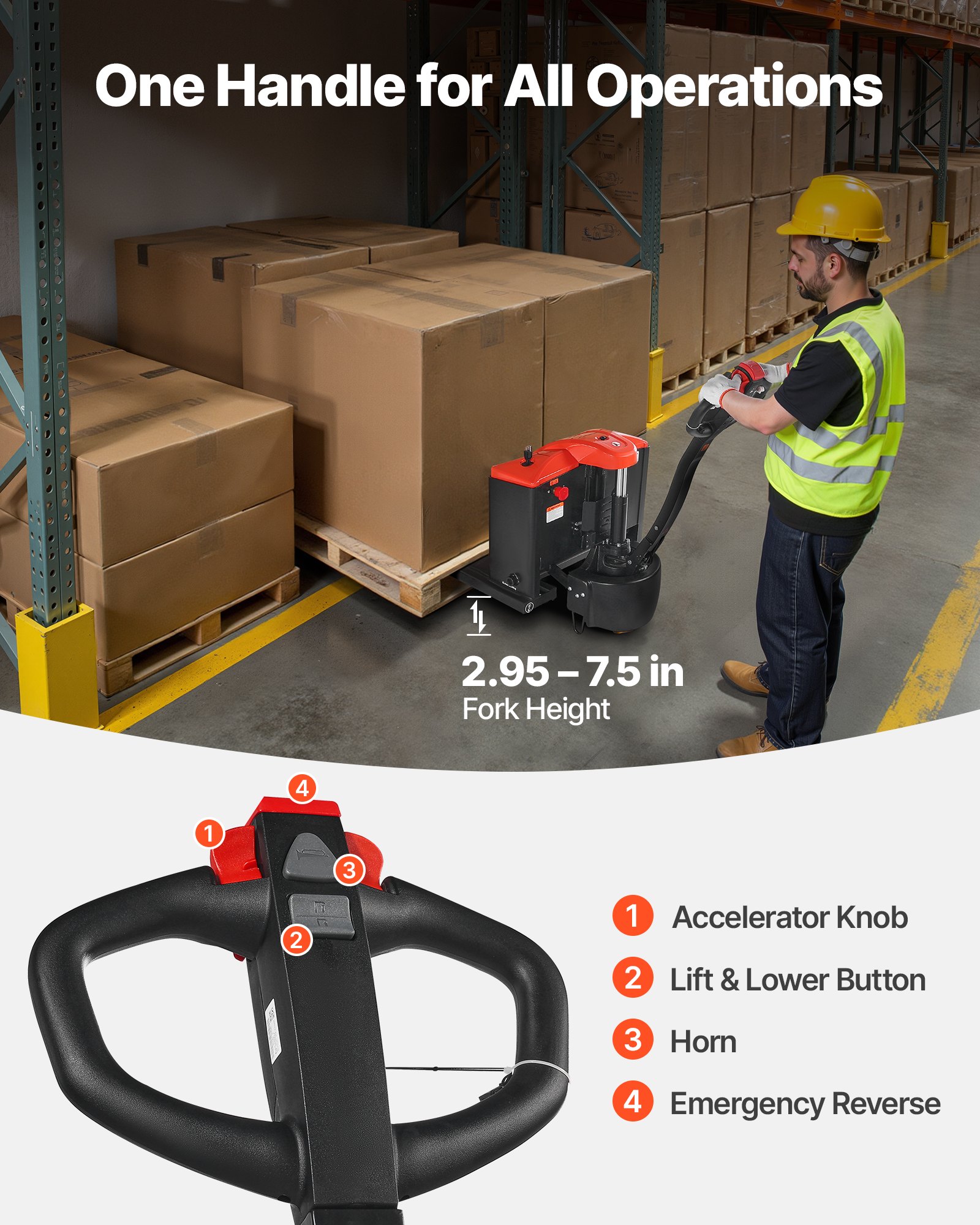 VEVOR Electric Pallet Jack, 4400 lbs Load Capacity, Lithium Battery Powered Pallet Jack Truck with 48L x 27W Inch Forks for Material Handling, Suitable for Warehouse, Supermarket, Manufacturing