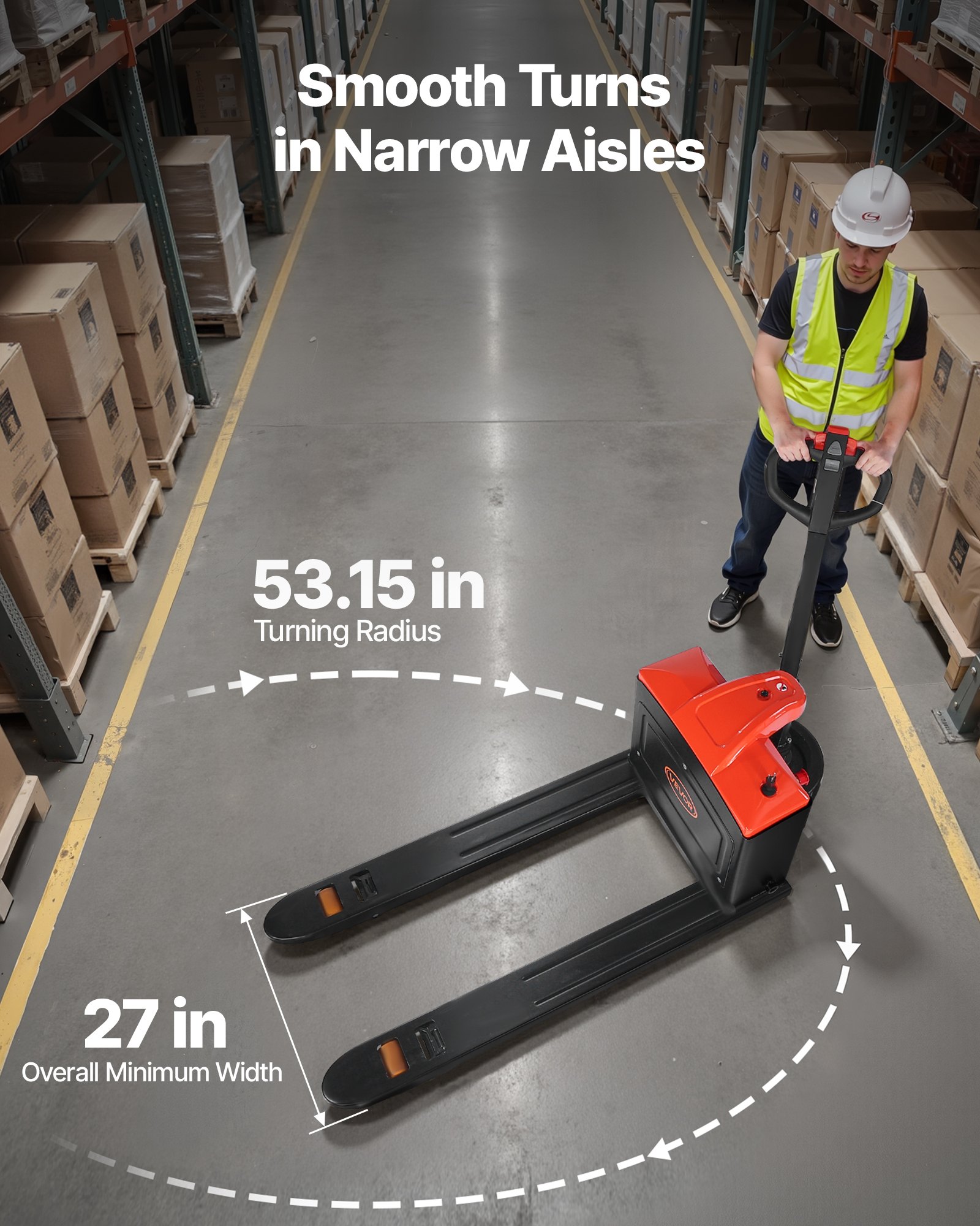 VEVOR Electric Pallet Jack, 4400 lbs Load Capacity, Lithium Battery Powered Pallet Jack Truck with 48L x 27W Inch Forks for Material Handling, Suitable for Warehouse, Supermarket, Manufacturing