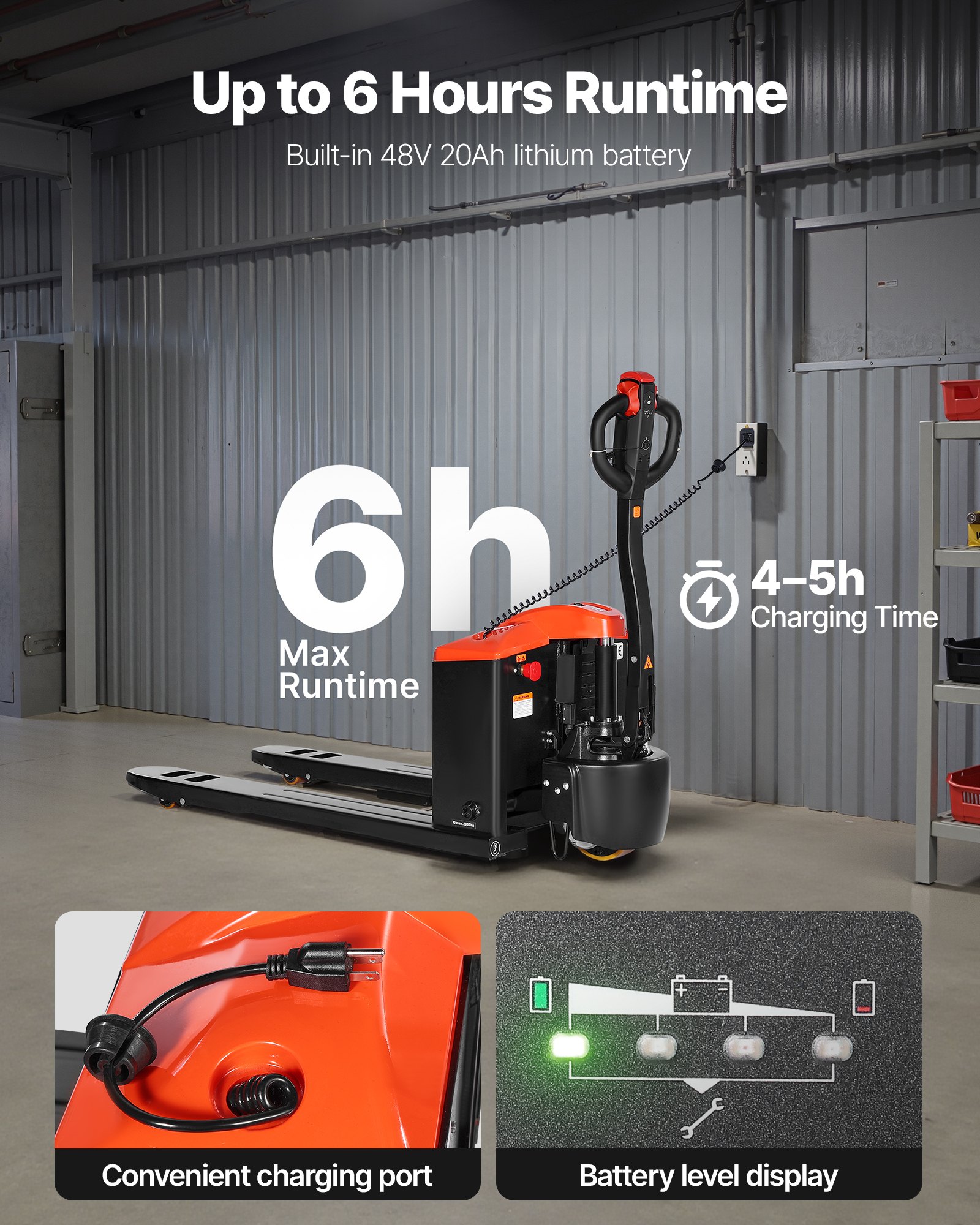 VEVOR Electric Pallet Jack, 4400 lbs Load Capacity, Lithium Battery Powered Pallet Jack Truck with 48L x 27W Inch Forks for Material Handling, Suitable for Warehouse, Supermarket, Manufacturing