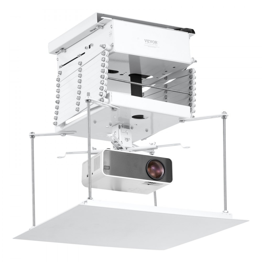 VEVOR Motorized Projector Lift, Electric Projector Lift Adjustable Height 59 in,  Hidden Projector Ceiling Mount with Remote and Wired Control, Ideal for Movies, Home, Office, Stage and Studio, White