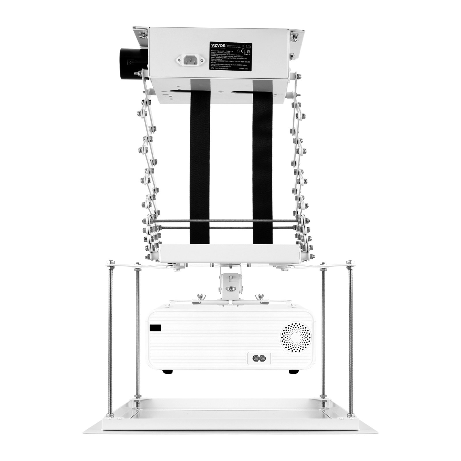 VEVOR Motorized Projector Lift, Electric Projector Lift Adjustable Height 59 in,  Hidden Projector Ceiling Mount with Remote and Wired Control, Ideal for Movies, Home, Office, Stage and Studio, White