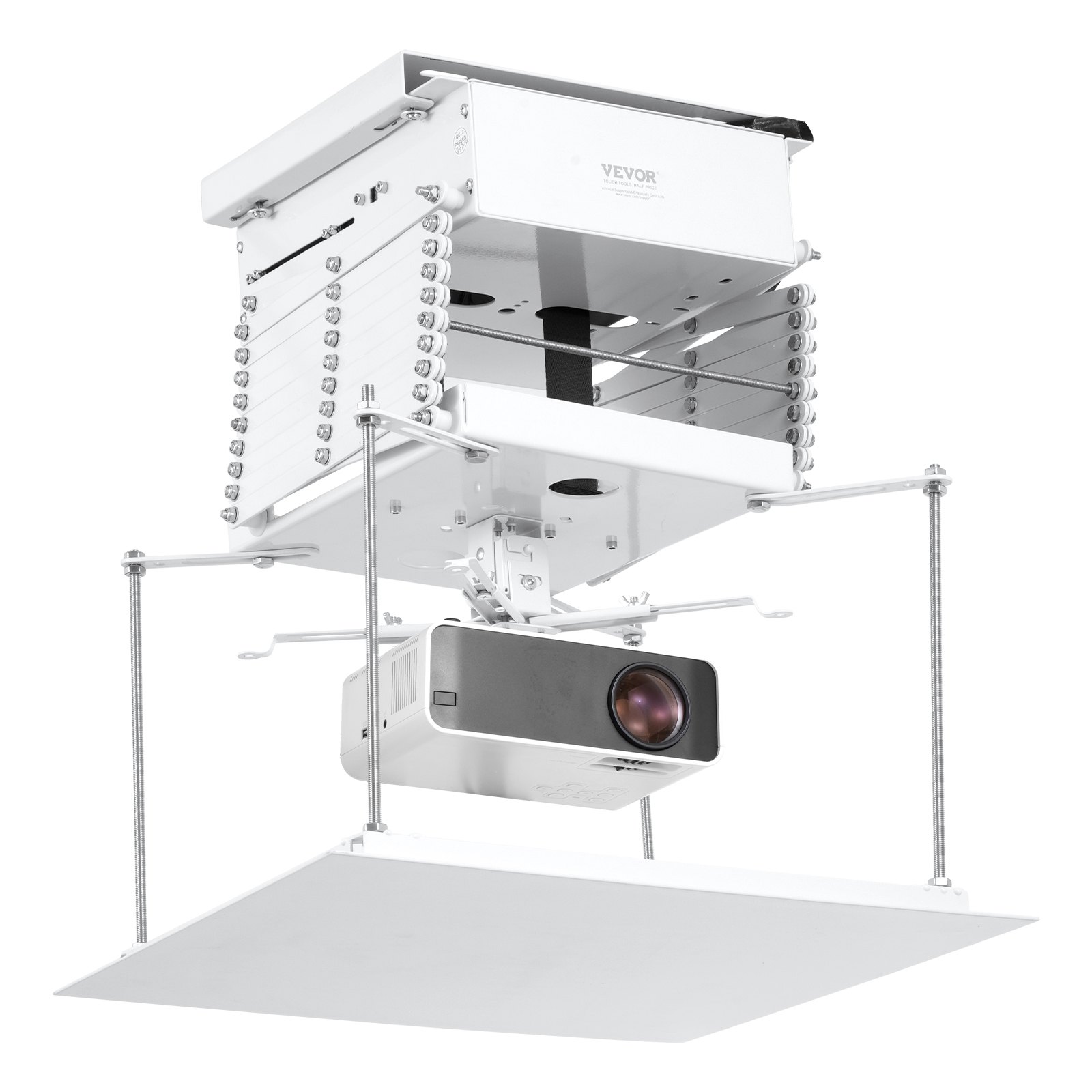 VEVOR Motorized Projector Lift, Electric Projector Lift Adjustable Height 59 in,  Hidden Projector Ceiling Mount with Remote and Wired Control, Ideal for Movies, Home, Office, Stage and Studio, White