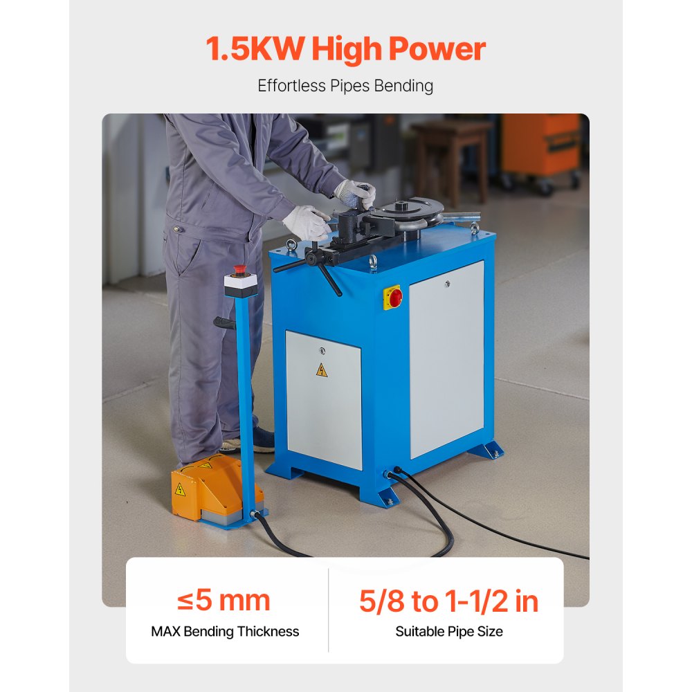 VEVOR Electric Tube Bending Machine, 1.5 KW Electric Tube Bender for 5/8 to 1-1/2 inch Pipes, Pipe Bender Machine with 5 Set Dies, Manual & Auto Modes and 180° Max Bending Angle (220V 60Hz 3-Phase)