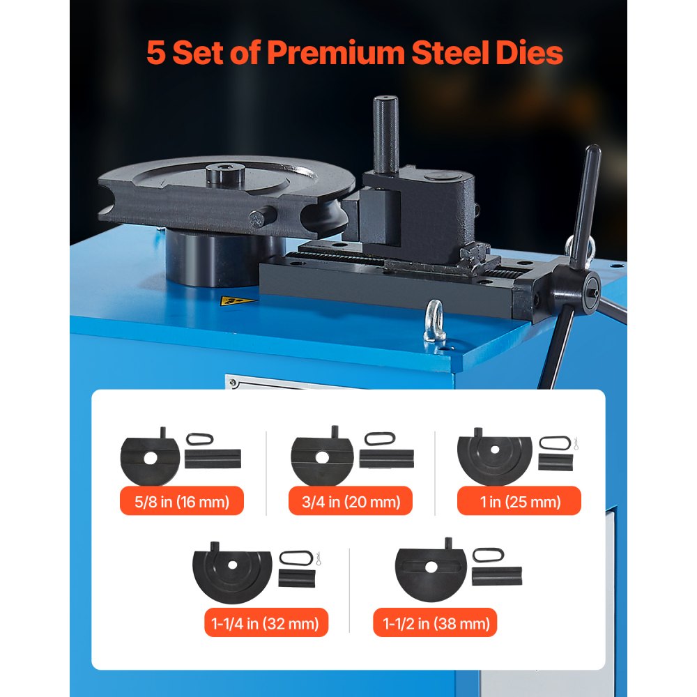 VEVOR Electric Tube Bending Machine, 1.5 KW Electric Tube Bender for 5/8 to 1-1/2 inch Pipes, Pipe Bender Machine with 5 Set Dies, Manual & Auto Modes and 180° Max Bending Angle (220V 60Hz 3-Phase)