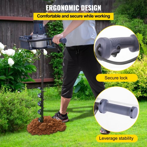 VEVOR Electric Post Hole Digger, 1200 W 1.6 HP Electric Auger Powerhead w/4" Bit, 39" Drilling Depth, Compatible with Earth Auger bit or Ice Bit, for Post Hole Digging, Drilling, Tree Planting