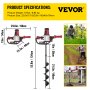 VEVOR Electric Post Hole Digger, 1500 W 1.6 HP Electric Auger Powerhead, 39'' Electric Earth Digger, w/ 6" Replaceable Auger Bit, 12'' Extension Bar for Post Hole Digging, Drilling, Tree Planting