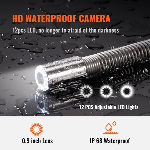 VEVOR Sewer Camera with 512Hz Locator, 9" Pipeline Inspection Camera w/DVR Function, Waterproof IP68 Camera w/12 Adjustable LEDs, A 16G SD Card, Applied in Sewer Line, Home, Duct Drain Pipe Plumbing