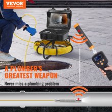 VEVOR Sewer Camera with 512Hz Locator, 9" Pipeline Inspection Camera w/DVR Function, Waterproof IP68 Camera w/12 Adjustable LEDs, A 16G SD Card, Applied in Sewer Line, Home, Duct Drain Pipe Plumbing