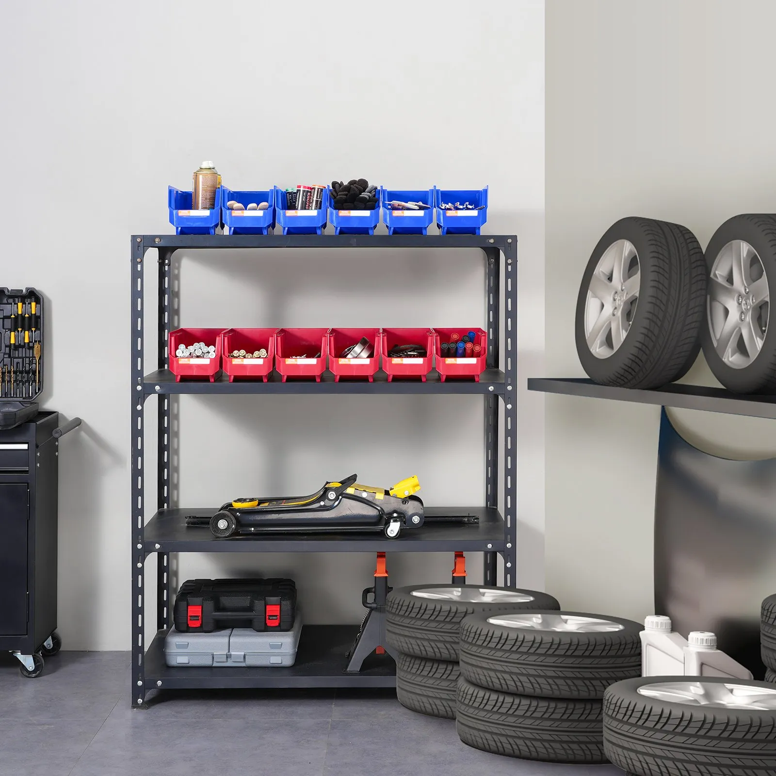 VEVOR Plastic Storage Bin, (11-Inch x 5-Inch x 5-Inch), Hanging Stackable Storage Organizer Bin, Blue/Red, 12-Pack, Heavy Duty Stacking Containers for Closet, Kitchen, Office, or Pantry Organization