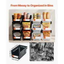 VEVOR Plastic Stackable Storage Bins, 14.8 x 8.5 x 7.1 inch (12 Pack), Plastic Containers for Organizing & Storage Bins for Garage, Small Parts, Office Supplies, Other Accessories, Black & Transparent
