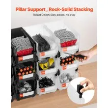 VEVOR Plastic Stackable Storage Bins, 14.8 x 8.5 x 7.1 inch (12 Pack), Plastic Containers for Organizing & Storage Bins for Garage, Small Parts, Office Supplies, Other Accessories, Black & Transparent