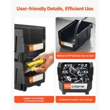 VEVOR Plastic Stackable Storage Bins, 14.8 x 8.5 x 7.1 inch (12 Pack), Plastic Containers for Organizing & Storage Bins for Garage, Small Parts, Office Supplies, Other Accessories, Black & Transparent