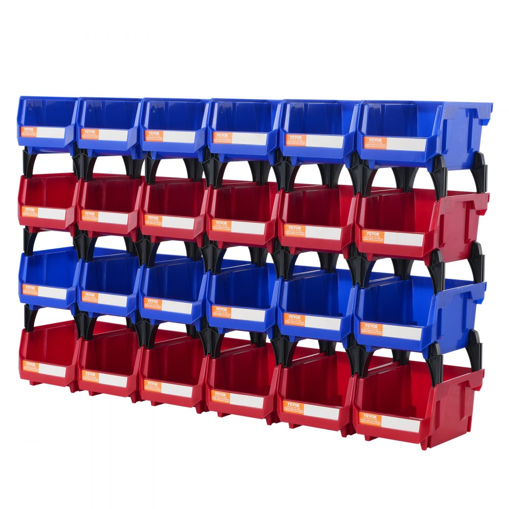 VEVOR VEVOR Contenedor de almacenamiento de plástico, (5 pulgadas x 4  pulgadas x 3 pulgadas), contenedor organizador de almacenamiento apilable  colgante, azul/rojo, paquete de 24, contenedores apilables resistentes para  armario, cocina, oficina