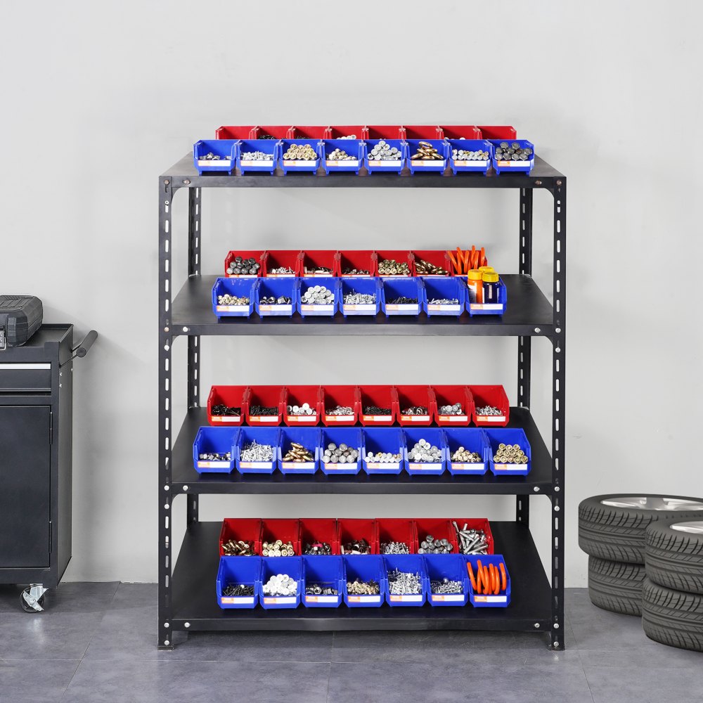 VEVOR Plastic Storage Bin, (137 mm x 105 mm x 78 mm), Hanging Stackable Storage Organizer Bin, Blue/Red, 24-Pack, Heavy Duty Stacking Containers for Closet, Kitchen, Office, or Pantry Organization