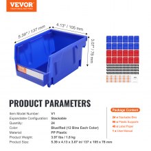 VEVOR Plastic Storage Bin, (137 mm x 105 mm x 78 mm), Hanging Stackable Storage Organizer Bin, Blue/Red, 24-Pack, Heavy Duty Stacking Containers for Closet, Kitchen, Office, or Pantry Organization
