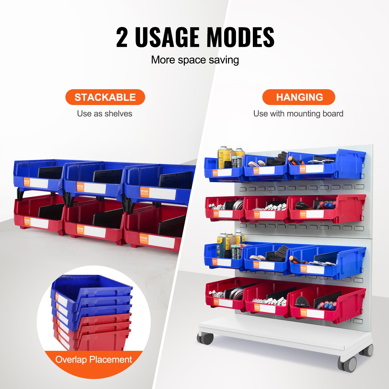 VEVOR Plastic Storage Bin, 276 mm x 279 mm x 128 mm, Hanging Stackable Storage Organizer Bin, Blue/Red, 6-Pack, Heavy Duty Stacking Containers for Closet, Kitchen, Office, or Pantry Organization