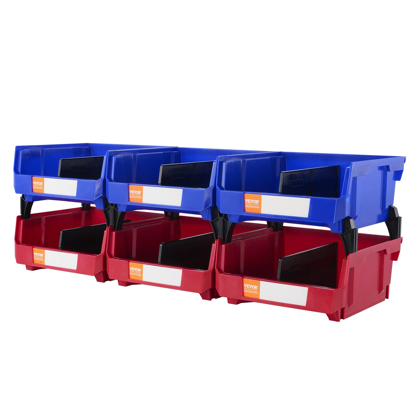 VEVOR Plastic Storage Bin, 276 mm x 279 mm x 128 mm, Hanging Stackable Storage Organizer Bin, Blue/Red, 6-Pack, Heavy Duty Stacking Containers for Closet, Kitchen, Office, or Pantry Organization