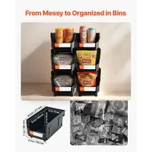 VEVOR Plastic Stackable Storage Bins, 14.8 x 8.5 x 7.1 inch (6 Pack), Plastic Containers for Organizing and Storage Bins for Closet, Garage, Small Parts, Office Supplies and Other Accessories, Black