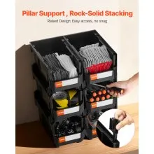 VEVOR Plastic Stackable Storage Bins, 14.8 x 8.5 x 7.1 inch (6 Pack), Plastic Containers for Organizing and Storage Bins for Closet, Garage, Small Parts, Office Supplies and Other Accessories, Black