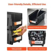 VEVOR Plastic Stackable Storage Bins, 14.8 x 8.5 x 7.1 inch (6 Pack), Plastic Containers for Organizing and Storage Bins for Closet, Garage, Small Parts, Office Supplies and Other Accessories, Black