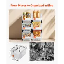 VEVOR Plastic Stackable Storage Bins, 14.8 x 8.5 x 7.1 inch (6 Pack), Plastic Containers for Organizing & Storage Bins for Closet, Garage, Small Parts, Office Supplies, Other Accessories, Transparent