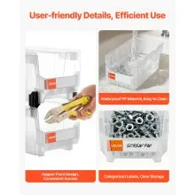VEVOR Plastic Stackable Storage Bins, 14.8 x 8.5 x 7.1 inch (6 Pack), Plastic Containers for Organizing & Storage Bins for Closet, Garage, Small Parts, Office Supplies, Other Accessories, Transparent