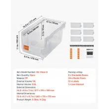 VEVOR Plastic Stackable Storage Bins, 14.8 x 8.5 x 7.1 inch (6 Pack), Plastic Containers for Organizing & Storage Bins for Closet, Garage, Small Parts, Office Supplies, Other Accessories, Transparent