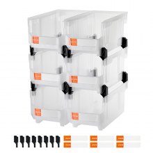 VEVOR Plastic Stackable Storage Bins, 14.8 x 8.5 x 7.1 inch (6 Pack), Plastic Containers for Organizing & Storage Bins for Closet, Garage, Small Parts, Office Supplies, Other Accessories, Transparent