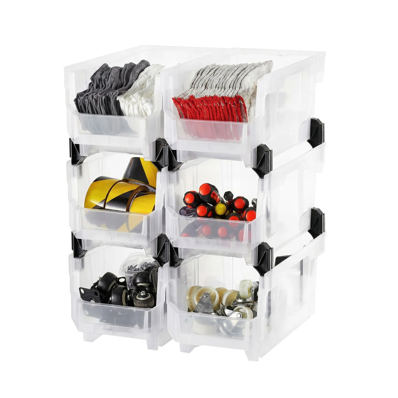 VEVOR Plastic Stackable Storage Bins, 37.7 x 21.5 x 18 cm (6 Pack), Plastic Containers for Organizing & Storage Bins for Closet, Garage, Small Parts, Office Supplies, Other Accessories, Transparent