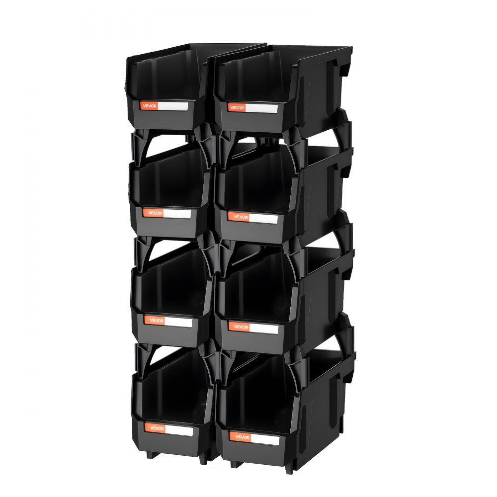 VEVOR Plastic Stackable Storage Bins, 27.6 x 14 x 13 cm (8 Pack), Plastic Containers for Organizing and Storage Bins for Closet, Garage, Small Parts, Office Supplies and Other Accessories, Black