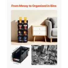 VEVOR Plastic Stackable Storage Bins, 27.6 x 14 x 13 cm (8 Pack), Plastic Containers for Organizing and Storage Bins for Closet, Garage, Small Parts, Office Supplies and Other Accessories, Black
