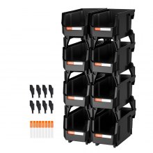 VEVOR Plastic Stackable Storage Bins, 27.6 x 14 x 13 cm (8 Pack), Plastic Containers for Organizing and Storage Bins for Closet, Garage, Small Parts, Office Supplies and Other Accessories, Black