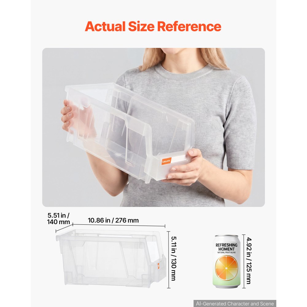 VEVOR Plastic Stackable Storage Bins, 27.6 x 14 x 13 cm (8 Pack), Plastic Containers for Organizing & Storage Bins for Closet, Garage, Small Parts, Office Supplies, Other Accessories, Transparent