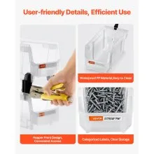 VEVOR Plastic Stackable Storage Bins, 27.6 x 14 x 13 cm (8 Pack), Plastic Containers for Organizing & Storage Bins for Closet, Garage, Small Parts, Office Supplies, Other Accessories, Transparent