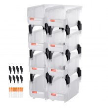 VEVOR Plastic Stackable Storage Bins, 27.6 x 14 x 13 cm (8 Pack), Plastic Containers for Organizing & Storage Bins for Closet, Garage, Small Parts, Office Supplies, Other Accessories, Transparent