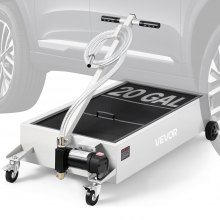 VEVOR Low Profile Oil Drain Pan, 20 Gallon Capacity, Rolling Oil Drain Pan with Electric Pump, 7.2 ft Hose & T Folding Handle, Leak-proof & Corrosion-resistant, Fit for Cars, SUVs, Trucks, ATVs, White