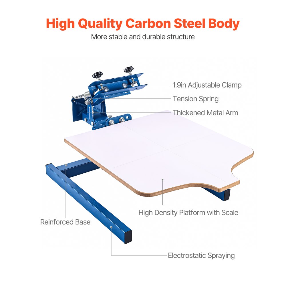 VEVOR Screen Printing Machine 1 Color 1 Station Silk Screen Printing Press, 21.3 x 17.7 in Platen, Adjustable Tension, Powder-Coated Carbon Steel, for T-shirt Clothing DIY, Home and Commercial Use