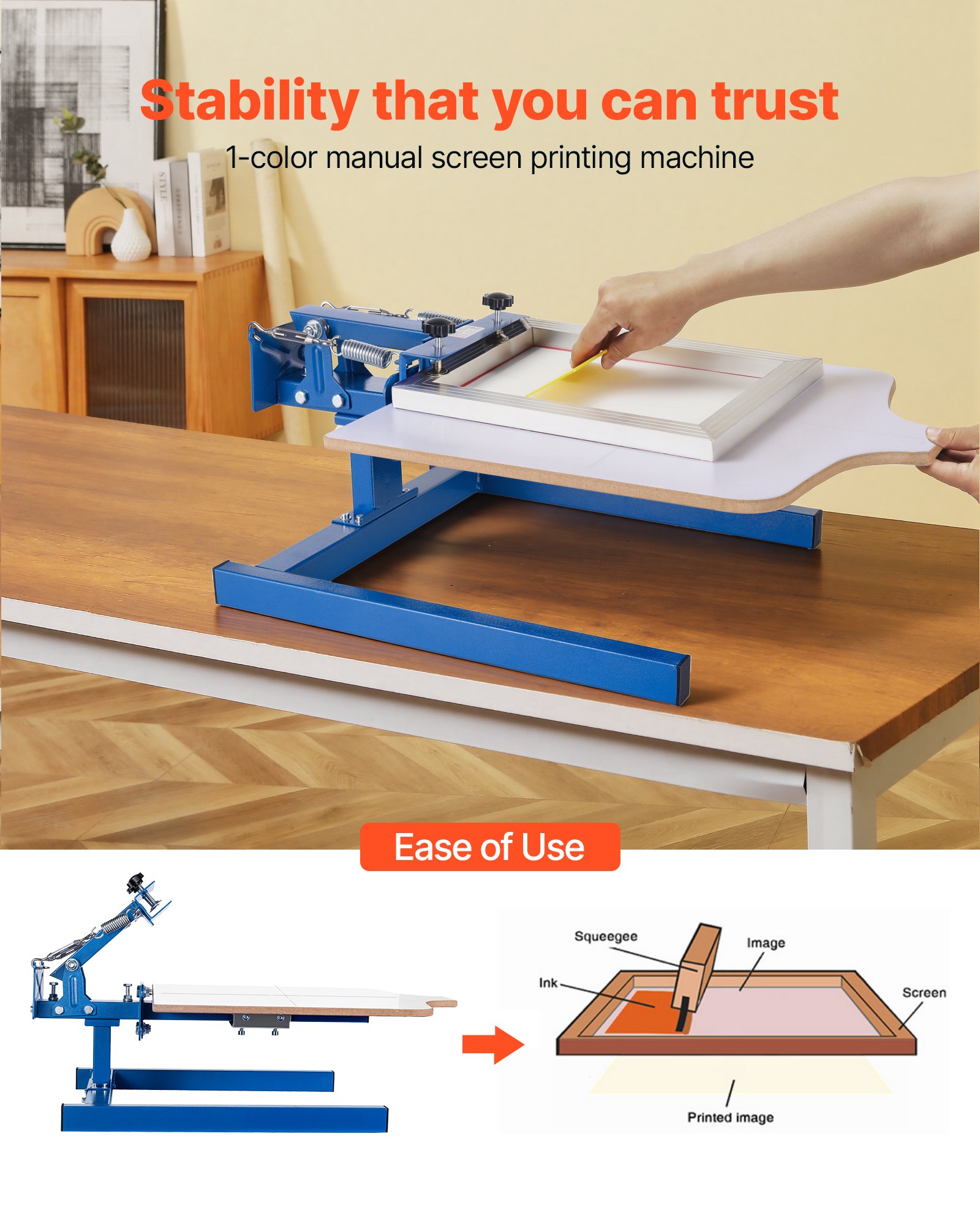VEVOR Screen Printing Machine 1 Color 1 Station Silk Screen Printing Press, 21.3 x 17.7 in Platen, Adjustable Tension, Powder-Coated Carbon Steel, for T-shirt Clothing DIY, Home and Commercial Use