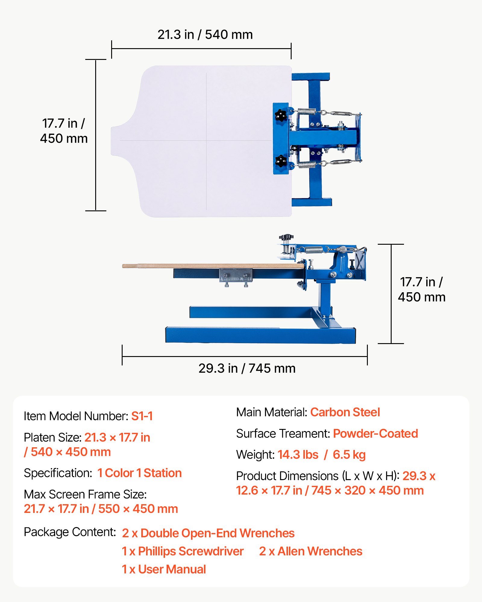 VEVOR Screen Printing Machine 1 Color 1 Station Silk Screen Printing Press, 21.3 x 17.7 in Platen, Adjustable Tension, Powder-Coated Carbon Steel, for T-shirt Clothing DIY, Home and Commercial Use
