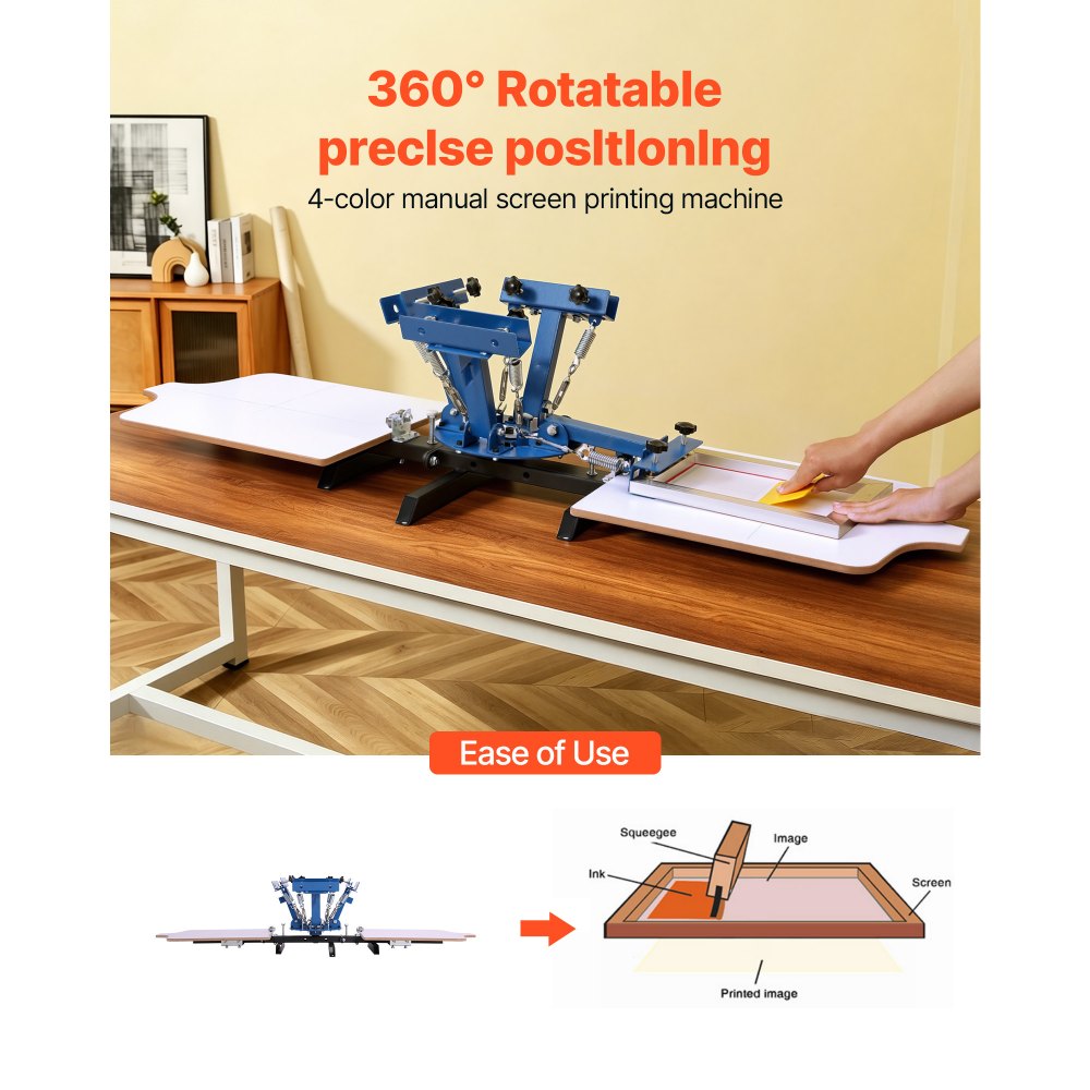 VEVOR Screen Printing Machine 4 Color 2 Station Silk Screen Printing Press, 21.3 x 17.7 in, 360° Rotatable, Accurate Positioning, Powder-Coated Carbon Steel, for T-shirt DIY, Home and Commercial